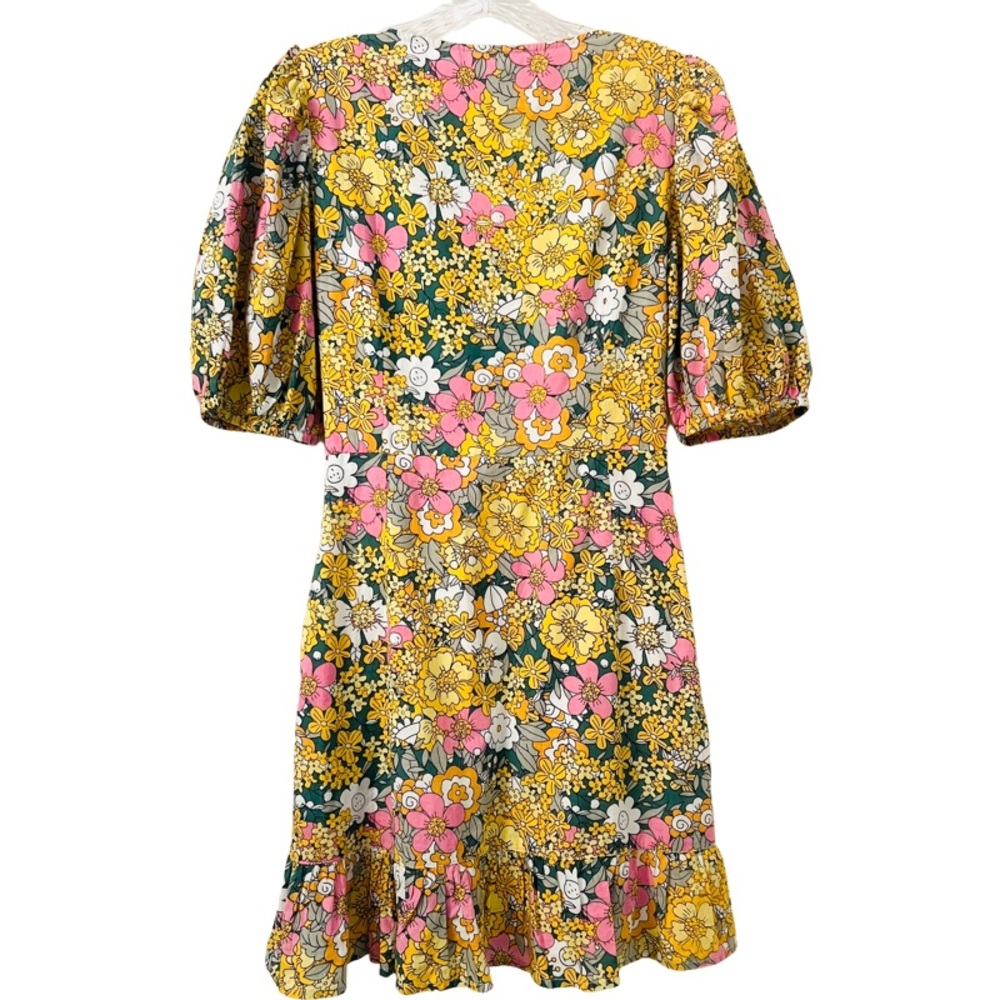 ANTHROPOLOGIE RAHI Petra Retro Faux Wrap Dress in Yellow Floral Size S - Picture 7 of 9